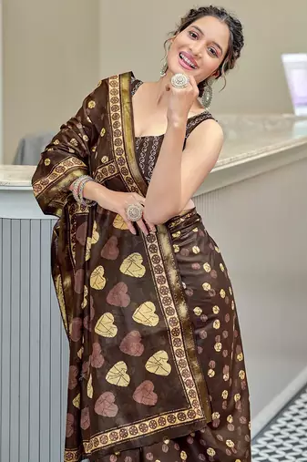 Hand block print with hevay zari bodar sarees