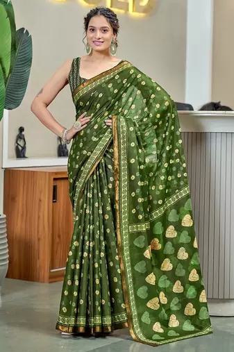Hand block print with hevay zari bodar sarees