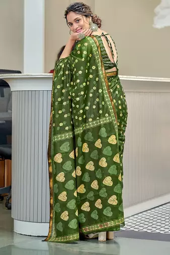 Hand block print with hevay zari bodar sarees