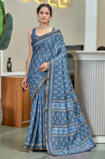 Hand block print with hevay zari bodar sarees