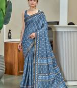 Hand block print with hevay zari bodar sarees
