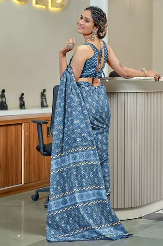 Hand block print with hevay zari bodar sarees