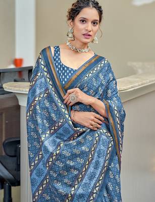 Hand block print with hevay zari bodar sarees 3