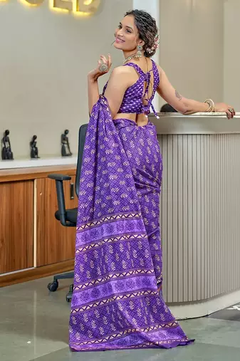 Hand block print with hevay zari bodar sarees