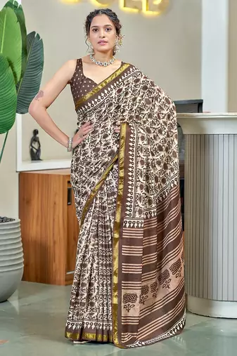 Hand block print with hevay zari bodar sarees