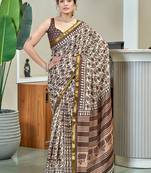 Hand block print with hevay zari bodar sarees