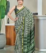 Hand block print with hevay zari bodar sarees