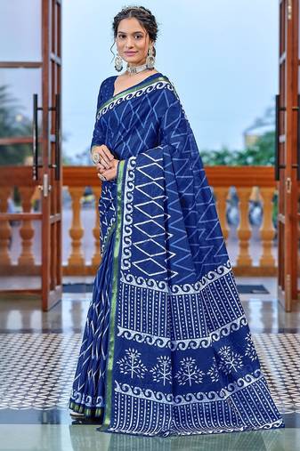 Hand block print with hevay zari bodar sarees
