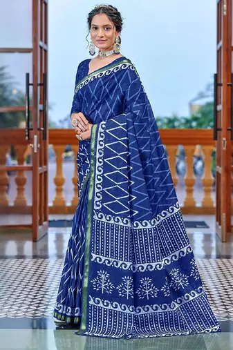 Hand block print with hevay zari bodar sarees