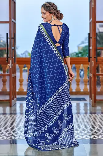 Hand block print with hevay zari bodar sarees