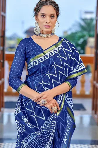 Hand block print with hevay zari bodar sarees