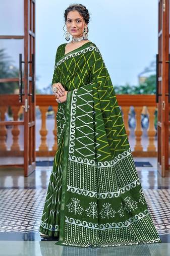 Hand block print with hevay zari bodar sarees