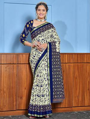 Hand block print with hevay zari bodar sarees 1