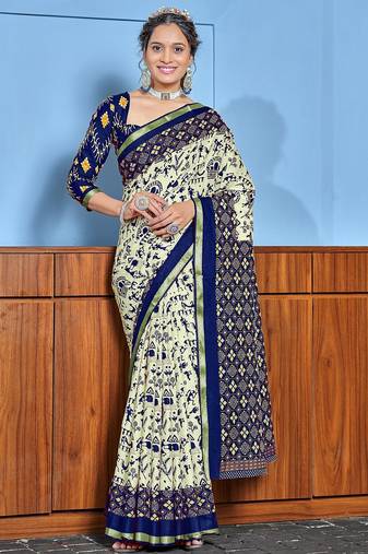 Hand block print with hevay zari bodar sarees