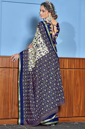 Hand block print with hevay zari bodar sarees