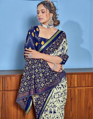 Hand block print with hevay zari bodar sarees 3