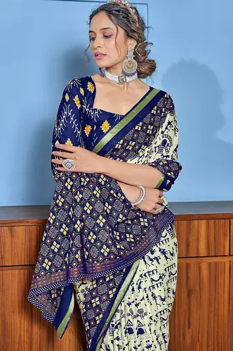 Hand block print with hevay zari bodar sarees