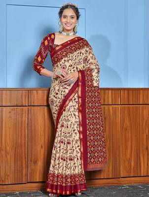 Hand block print with hevay zari bodar sarees 1