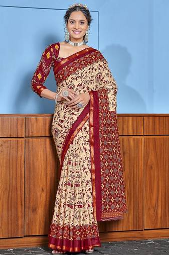 Hand block print with hevay zari bodar sarees
