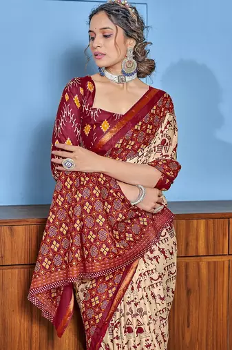 Hand block print with hevay zari bodar sarees