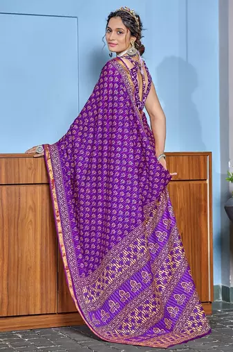 Hand block print with hevay zari bodar sarees