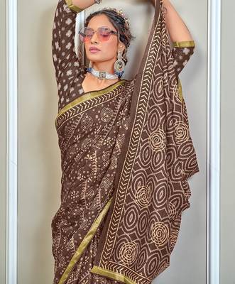 Hand block print with hevay zari bodar sarees 3