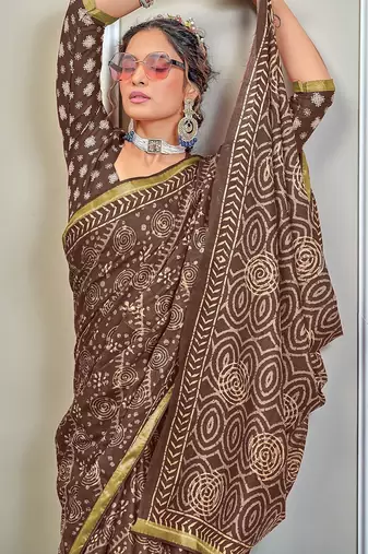 Hand block print with hevay zari bodar sarees