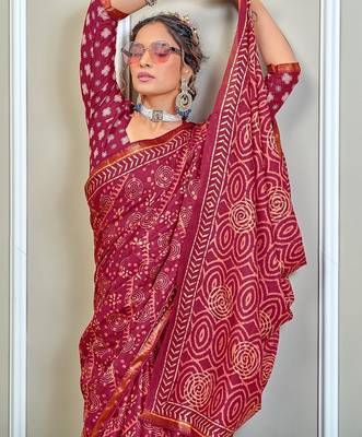 Hand block print with hevay zari bodar sarees 3