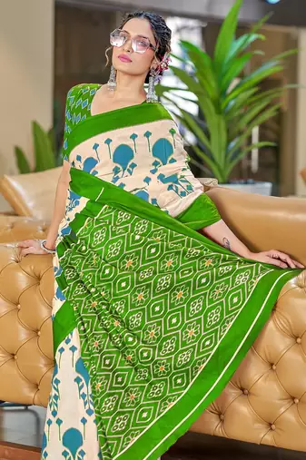 Ikkat hand block print mulmul cotton sarees