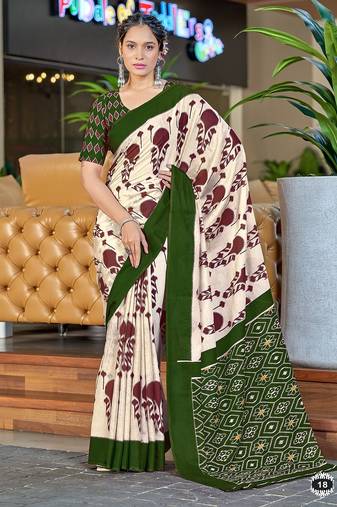 Ikkat hand block print mulmul cotton sarees