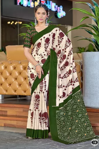 Ikkat hand block print mulmul cotton sarees