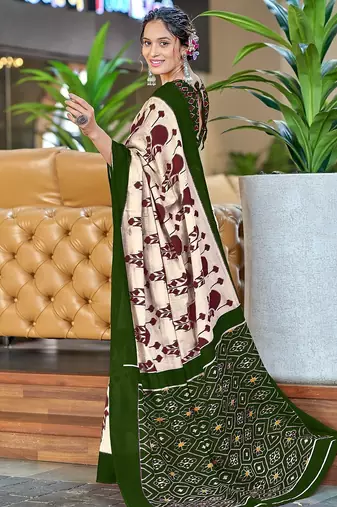 Ikkat hand block print mulmul cotton sarees