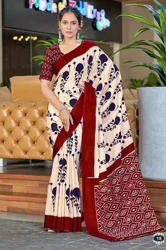 Ikkat hand block print mulmul cotton sarees