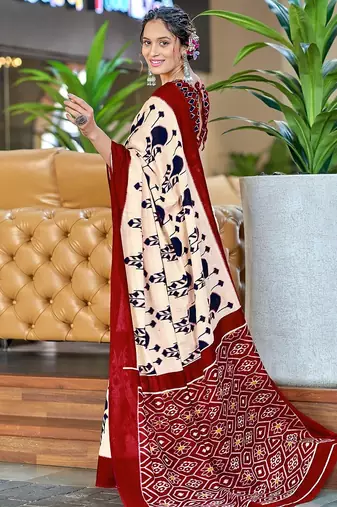 Ikkat hand block print mulmul cotton sarees