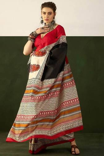Ajrakh fancy hand block mulmul cotton sarees