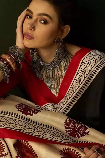 Ajrakh fancy hand block mulmul cotton sarees