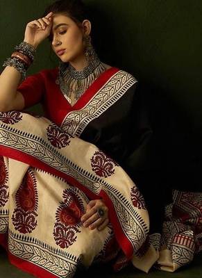 Ajrakh fancy hand block mulmul cotton sarees 4