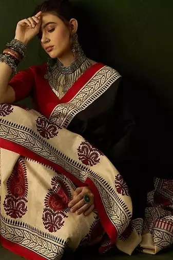 Ajrakh fancy hand block mulmul cotton sarees