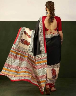 Ajrakh fancy hand block mulmul cotton sarees 5