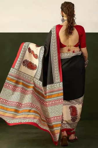 Ajrakh fancy hand block mulmul cotton sarees