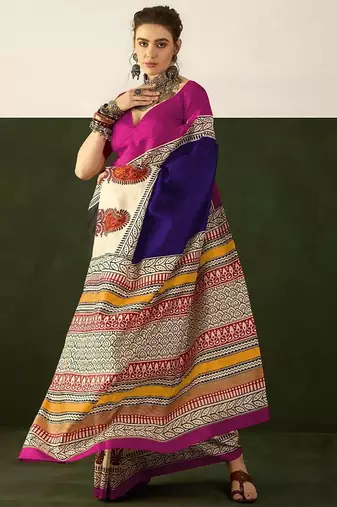 Ajrakh fancy hand block mulmul cotton sarees