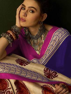 Ajrakh fancy hand block mulmul cotton sarees 2