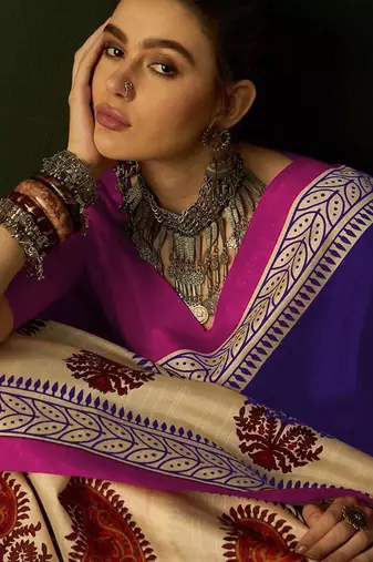 Ajrakh fancy hand block mulmul cotton sarees