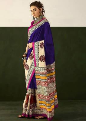 Ajrakh fancy hand block mulmul cotton sarees 3