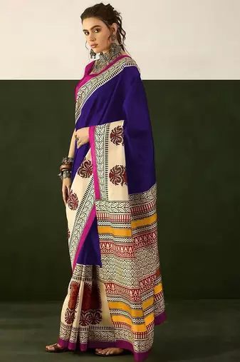 Ajrakh fancy hand block mulmul cotton sarees