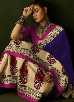 Ajrakh fancy hand block mulmul cotton sarees 4
