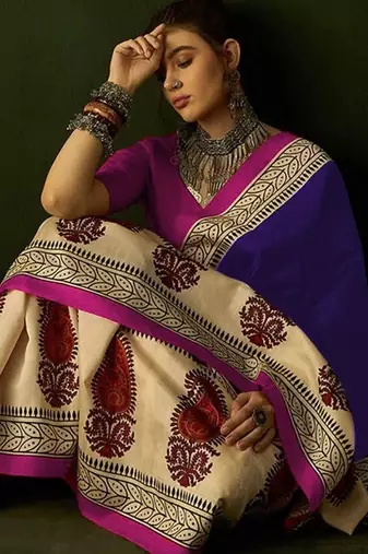 Ajrakh fancy hand block mulmul cotton sarees