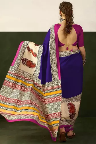 Ajrakh fancy hand block mulmul cotton sarees