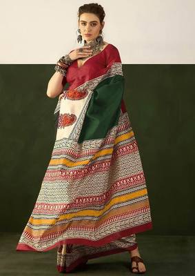 Ajrakh fancy hand block mulmul cotton sarees 1