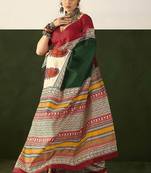 Ajrakh fancy hand block mulmul cotton sarees